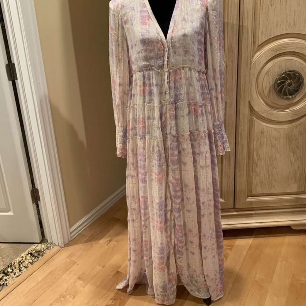 Rococo Sand Etre Metallic Shimmer Purple Pink Maxi Dress Size M